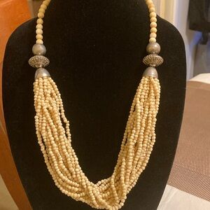 Vintage multi-strand boho tribal statement necklace with large silver tone beads